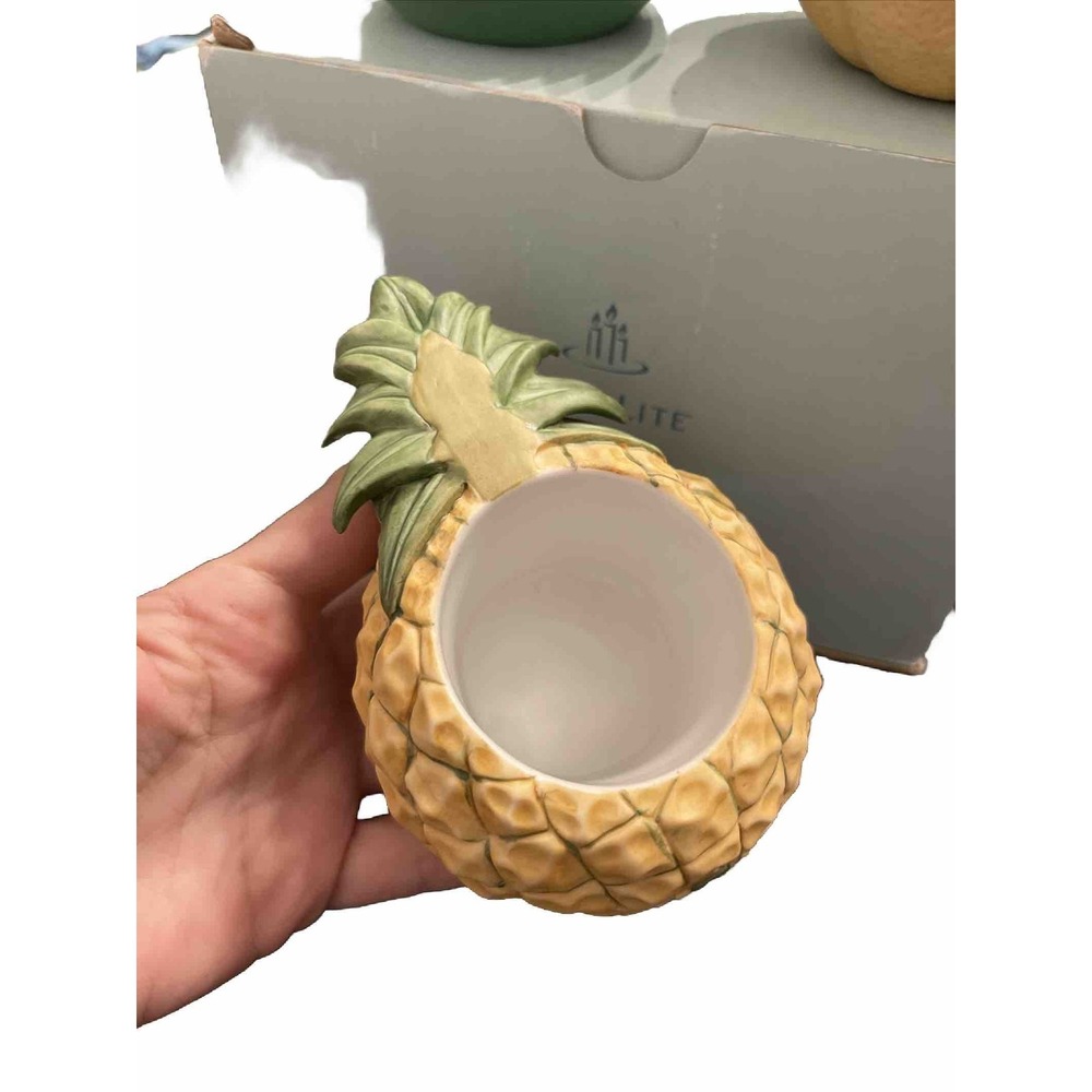 4 Partylite Tea Votive Porcelain Fruits Candle Holder Apple Pineapple Cantaloupe - Picture 3 of 16